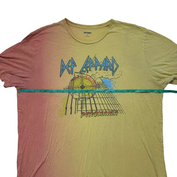 OLD NAVY Def Leppard Pyromania Dip Dye T-shirt Size XXL Mens Yellow Orange - Picture 6 of 7